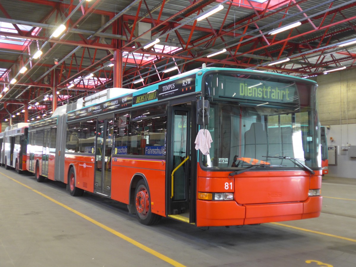 (159'494) - VB Biel - Nr. 81 - NAW/Hess Gelenktrolleybus am 28. M�rz 2015 in Biel, Depot