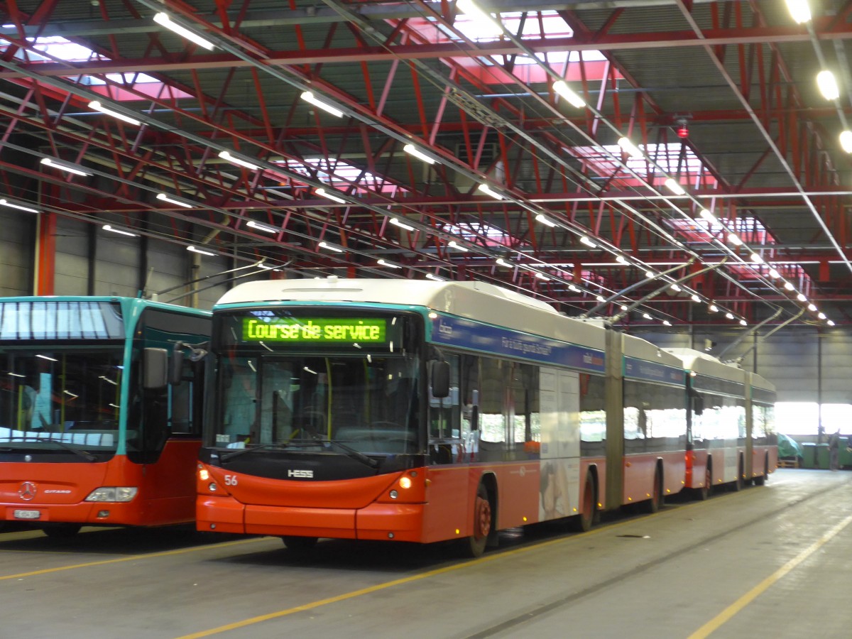(159'495) - VB Biel - Nr. 56 - Hess/Hess Gelenktrolleybus am 28. M�rz 2015 in Biel, Depot