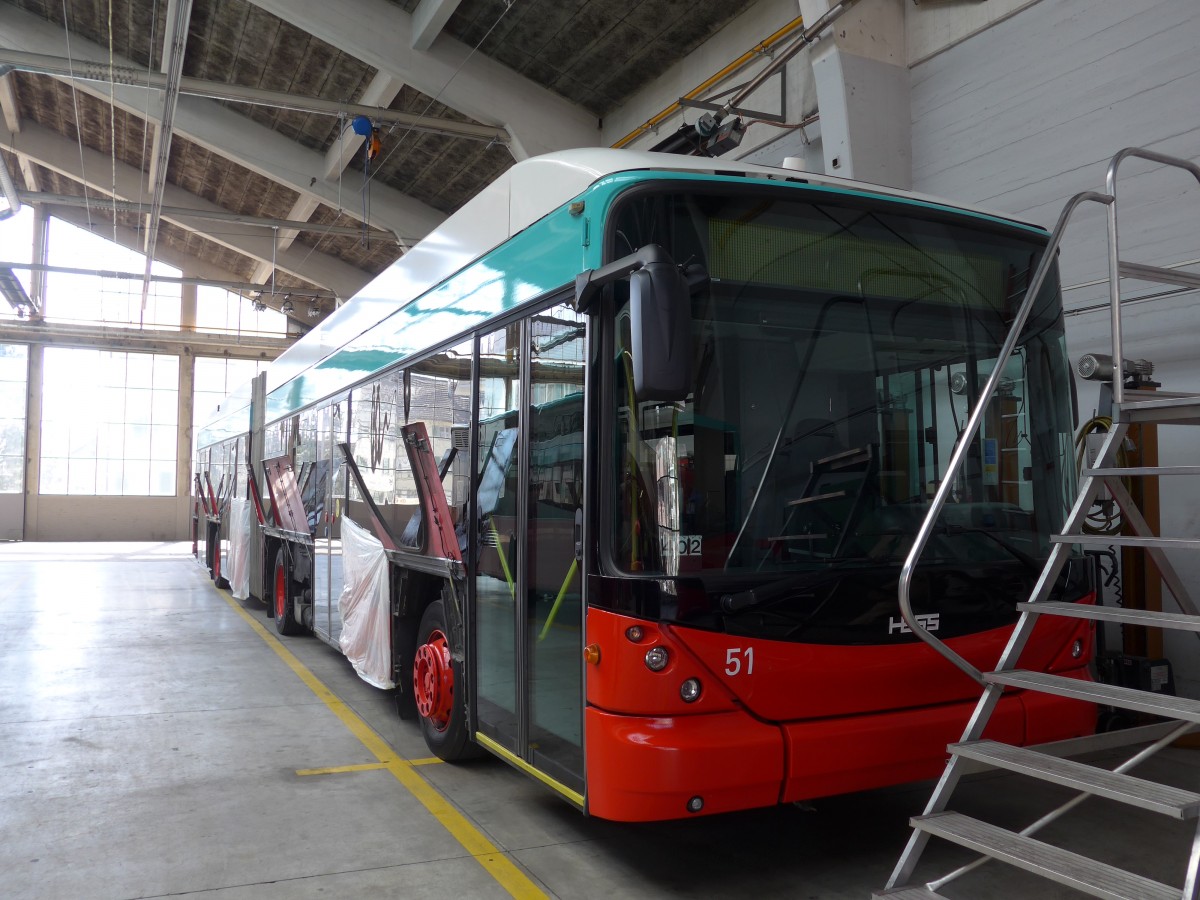 (159'502) - VB Biel - Nr. 51 - Hess/Hess Gelenktrolleybus am 28. M�rz 2015 in Biel, Depot