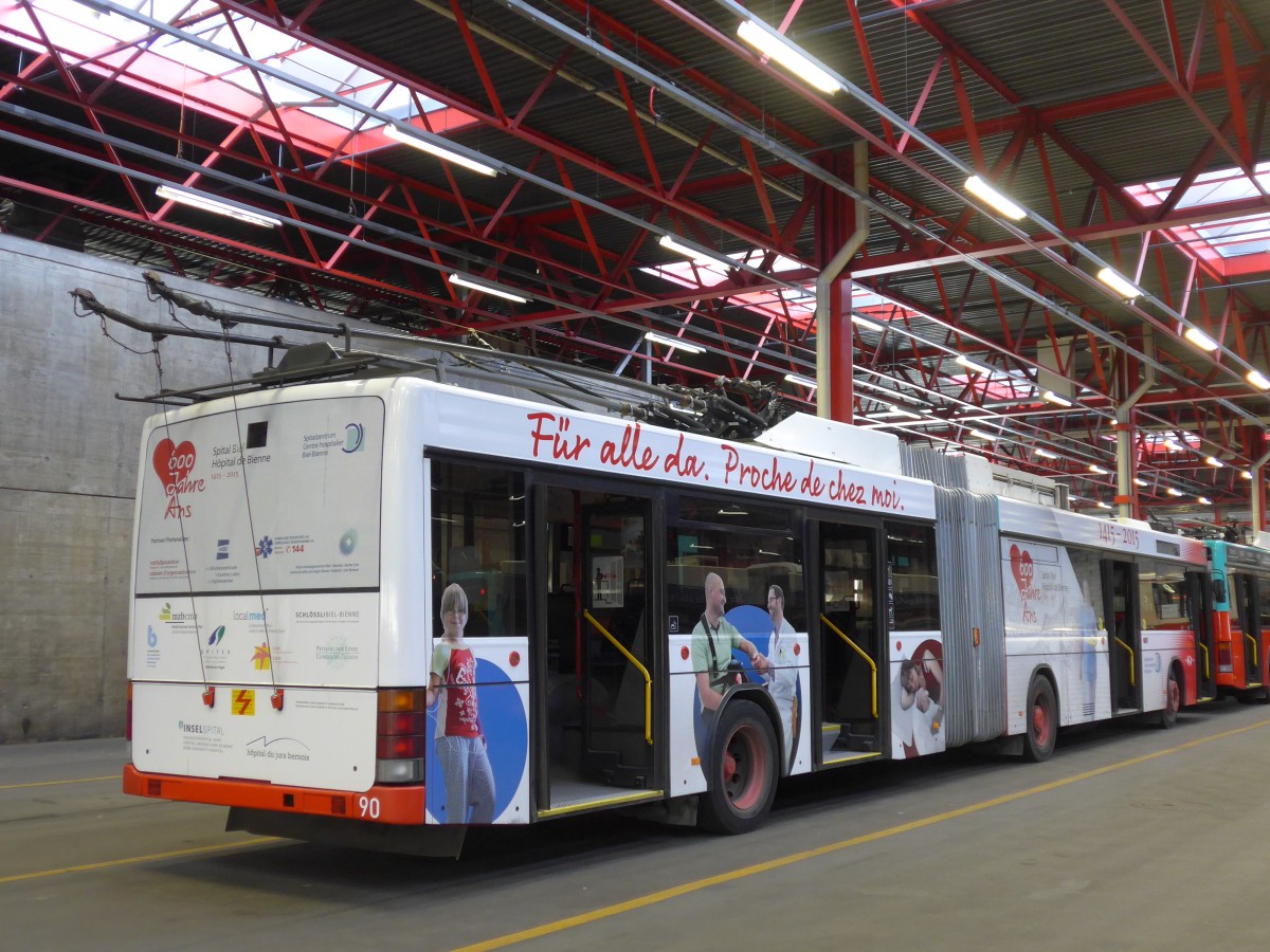 (159'507) - VB Biel - Nr. 90 - NAW/Hess Gelenktrolleybus am 28. M�rz 2015 in Biel, Depot