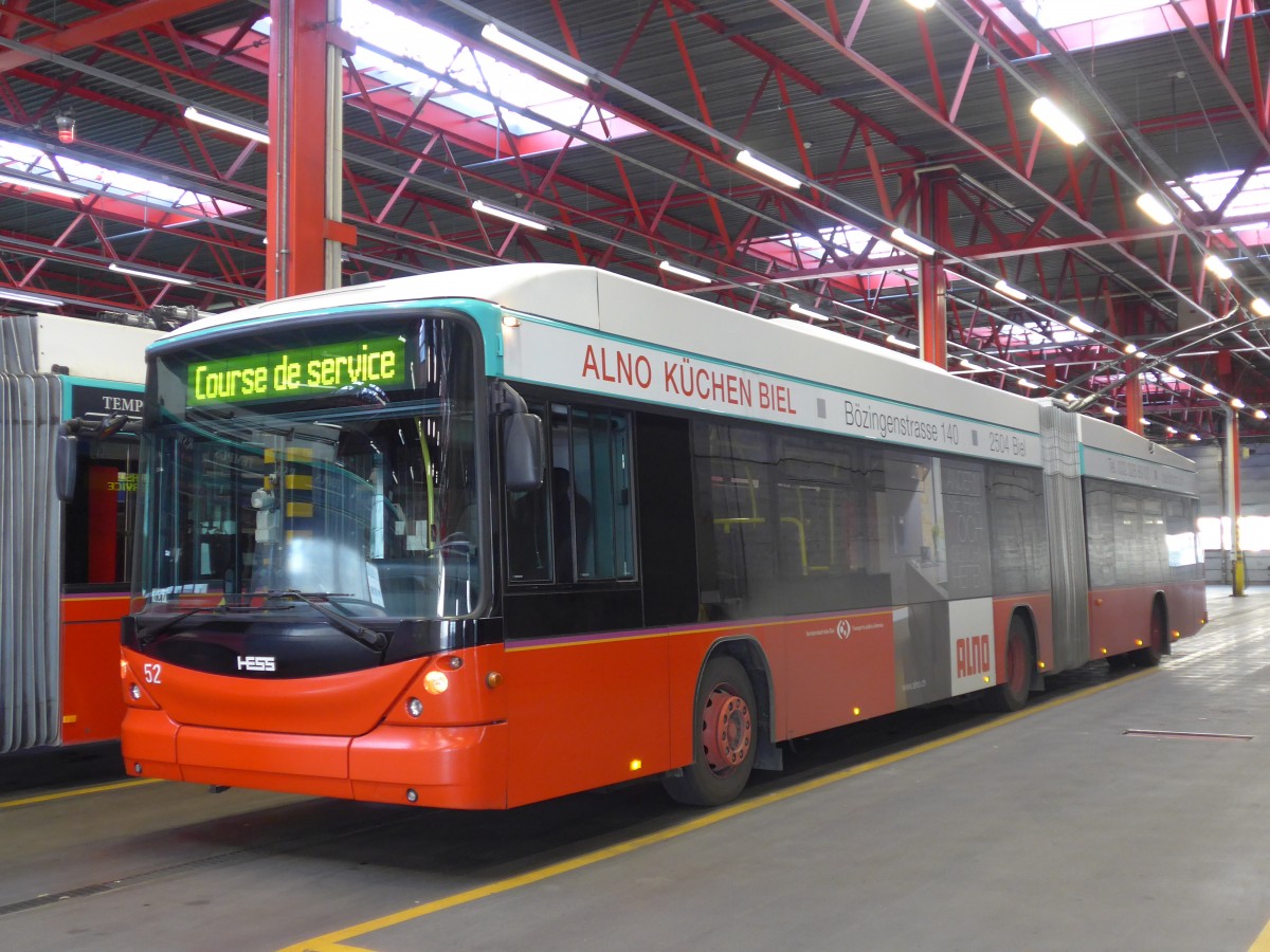 (159'510) - VB Biel - Nr. 52 - Hess/Hess Gelenktrolleybus am 28. M�rz 2015 in Biel, Depot