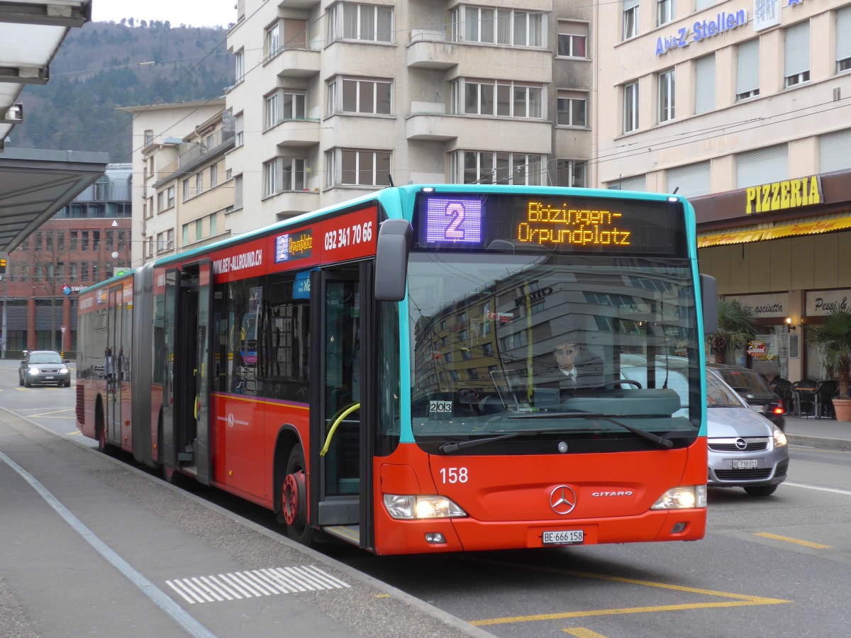 (159'520) - VB Biel - Nr. 158/BE 666'158 - Mercedes am 28. M�rz 2015 beim Bahnhof Biel