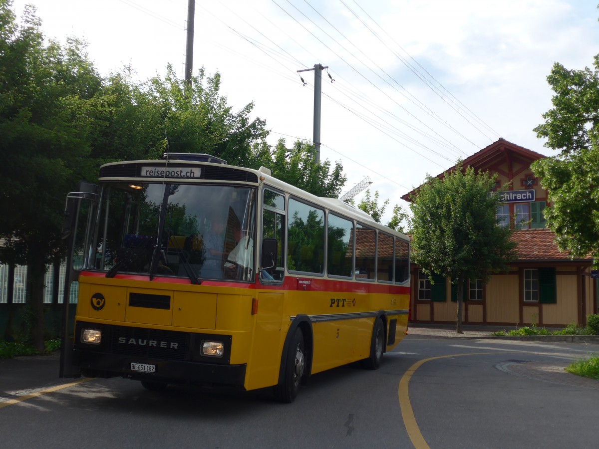 (161'573) - Bernair, M�nsingen - BE 651'182 - Saurer/T�scher (ex Schebath, Lauerz; ex Albin, F�llanden; ex Heim, Flums) am 30. Mai 2015 beim Bahnhof Wichtrach