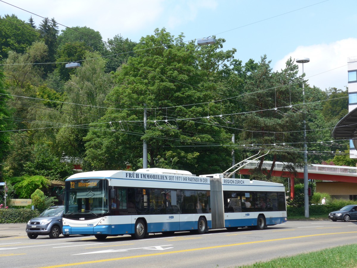 (162'947) - VBZ Z�rich - Nr. 168 - Hess/Hess Gelenktrolleybus am 6. Juli 2015 in Z�rich, Bucheggplatz