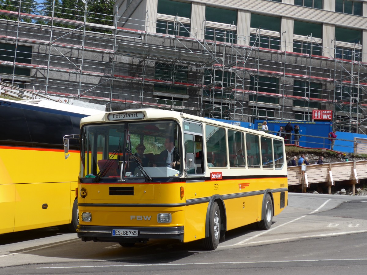(163'237) - Aus Deutschland: Fischer, Weilheim - ES-BE 745 - FBW/Hess (ex Tiemann, Oetwil Nr. 21; ex Roki, Heimberg; ex P 23'421) am 2. August 2015 in Schw�galp, S�ntis-Schwebebahn