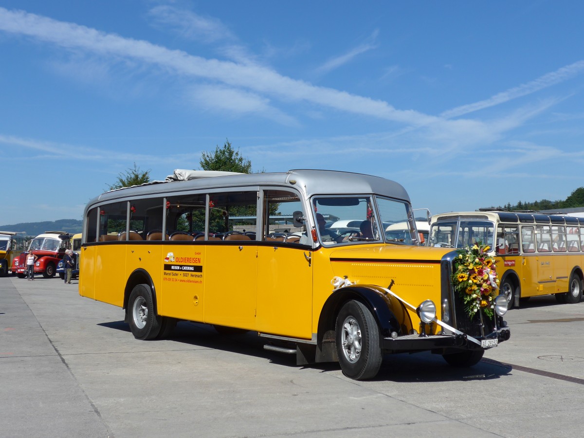 (164'215) - Suter, Herznach - AG 29'132 - Saurer/T�scher (ex Geissmann, H�gglingen; ex P 23'070) am 29. August 2015 in Oberkirch, CAMPUS Sursee