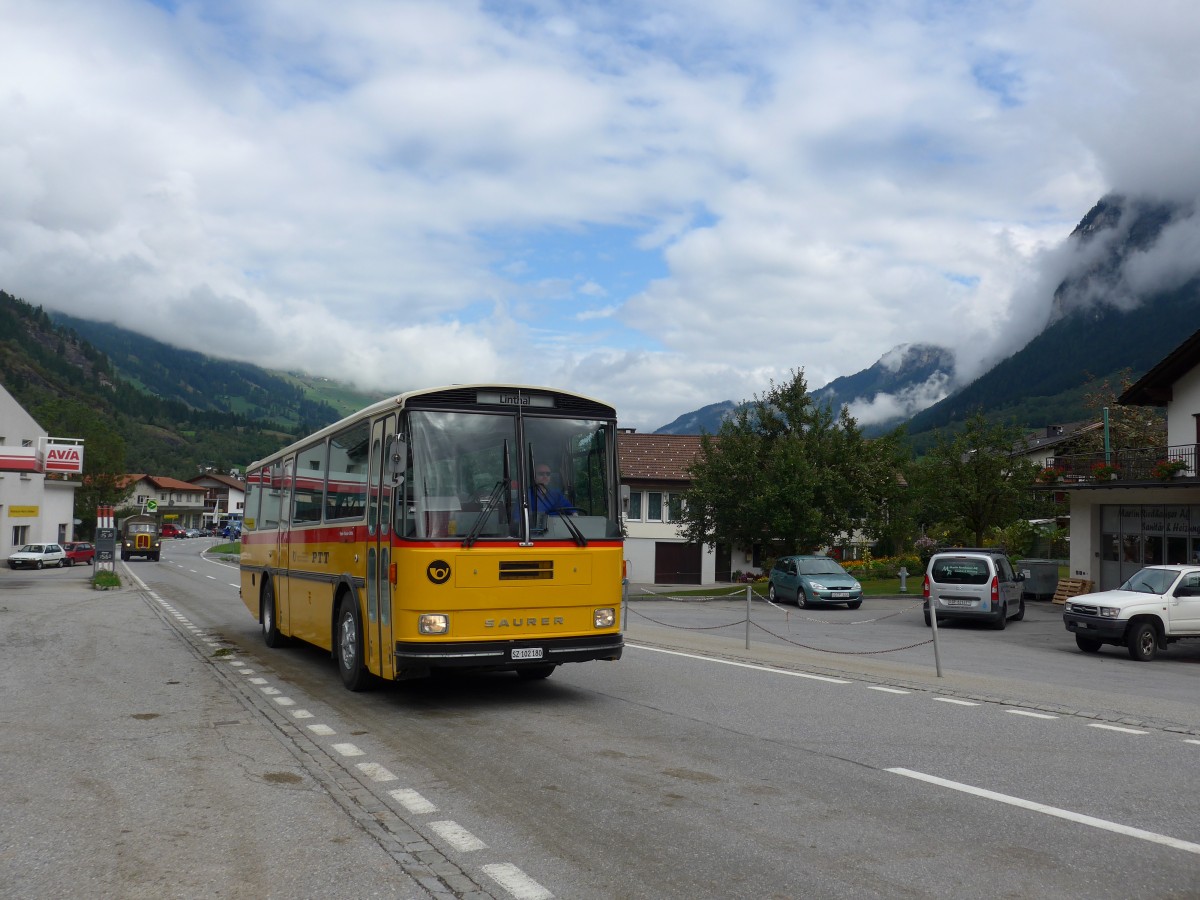 (165'350) - Inkamp, Altendorf - SZ 102'180 - Saurer/T�scher (ex Koch, Giswil; ex Selfors, Meiringen; ex P 24'236) am 19. September 2015 in Andeer, Tgavugl