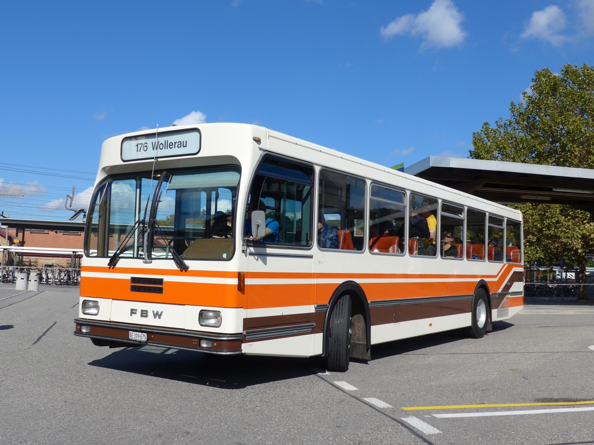 (166'003) - Wegm�ller, M�nsingen - BE 399'675 - FBW/R&J (ex Bamert, Wollerau) am 4. Oktober 2015 beim Bahnhof Burgdorf