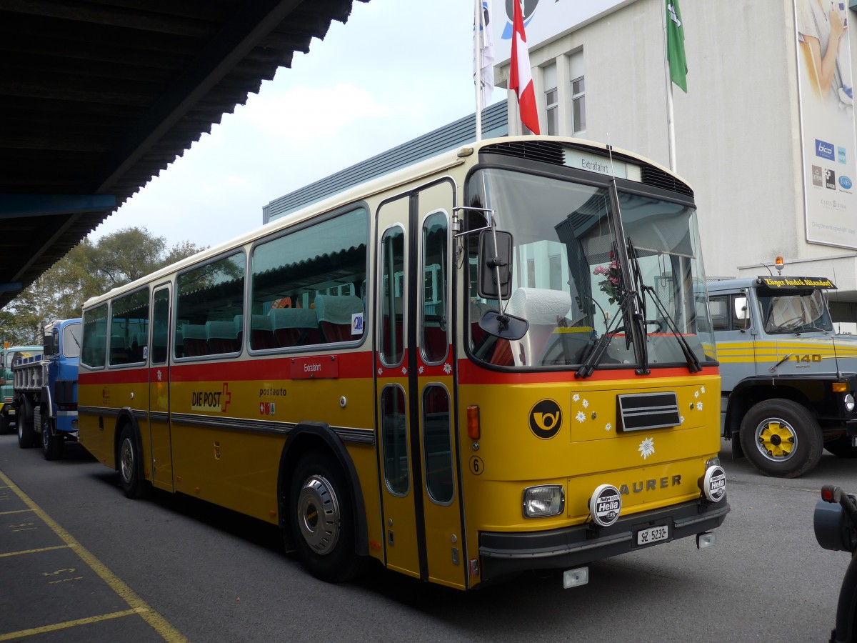 (166'065) - F�ssler, Unteriberg - Nr. 6/SZ 5232 - Saurer/R&J (ex Sch�rch, Gutenburg Nr. 6; ex P 24'358) am 10. Oktober 2015 in Sch�nis, Bicoareal