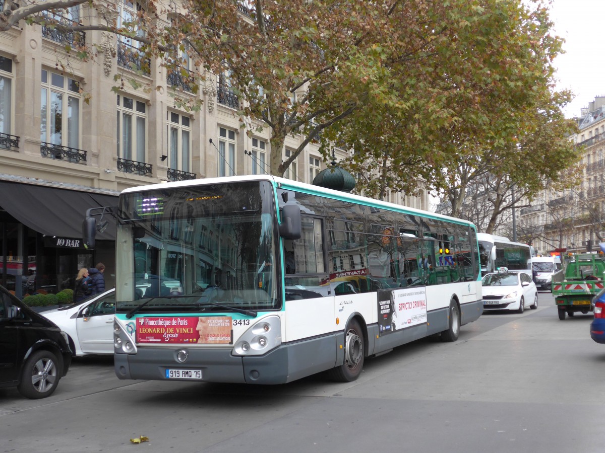 (166'965) - RATP Paris - Nr. 3413/919 RMQ 75 - Irisbus am 16. November 2015 in Paris, R�publique