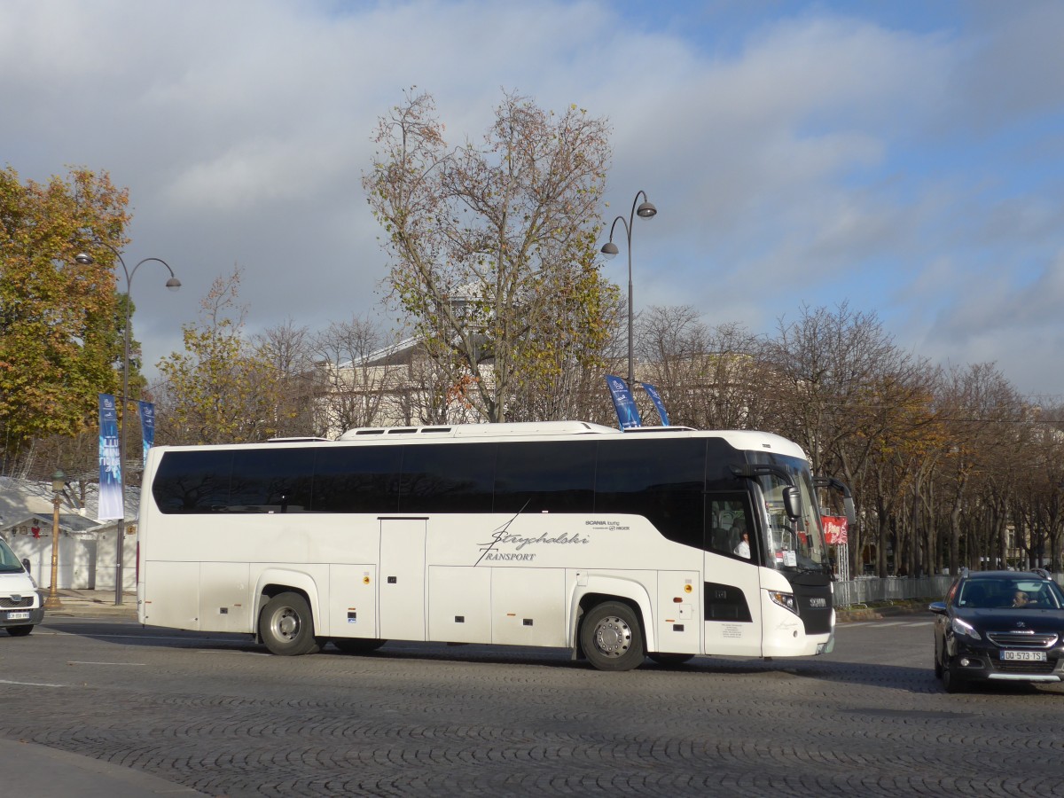 (167'351) - Aus Polen: Strychalski, Krakow - K2 JST - Scania/Higer am 18. November 2015 in Paris, Champs-Elys�es