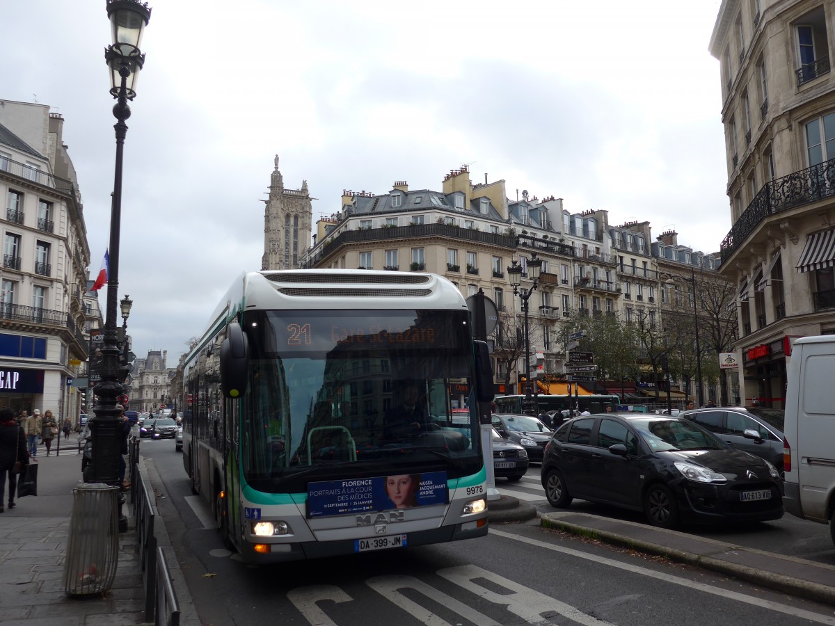 (167'369) - RATP Paris - Nr. 9978/DA 399 JM - MAN am 18. November 2015 in Paris, Ch�telet