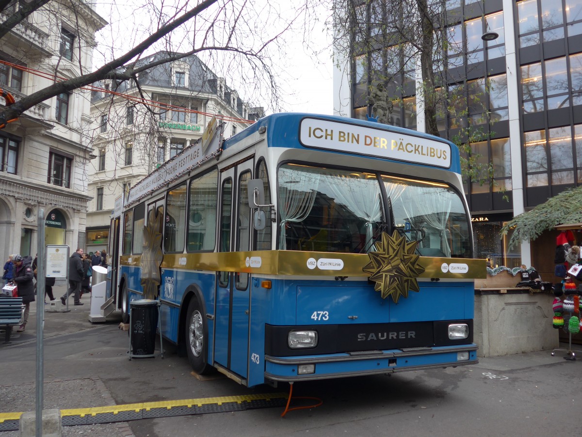 (167'669) - VBZ Z�rich - Nr. 473 - Saurer/R&J P�cklibus (ex Nr. 9017; ex Nr. 263) am 5. Dezember 2015 in Z�rich, Bahnhofstrasse