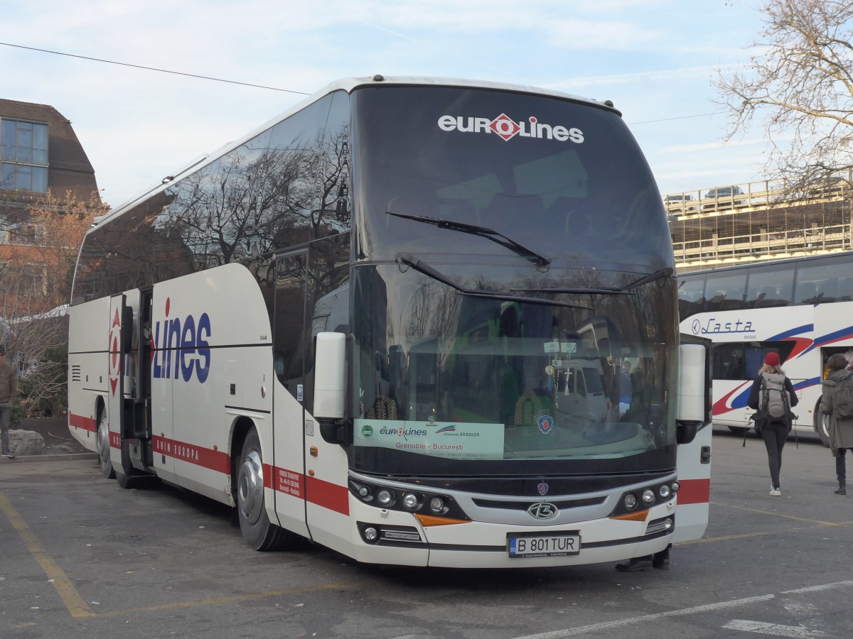 (168'116) - Aus Rum�nien: Rombus, Bucuresti - B 801 TUR - Scania/Beulas am 29. Dezember 2015 in Z�rich, Sihlquai