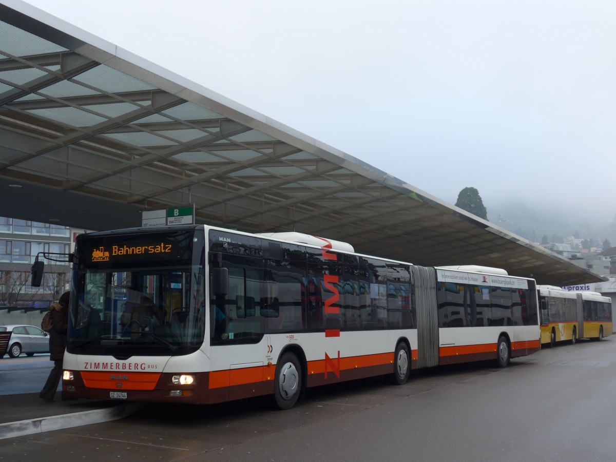 (168'186) - Bamert, Wollerau - SZ 24'744 - MAN (ex Vorf�hrfahrzeug) am 1. Januar 2016 beim Bahnhof Horgen