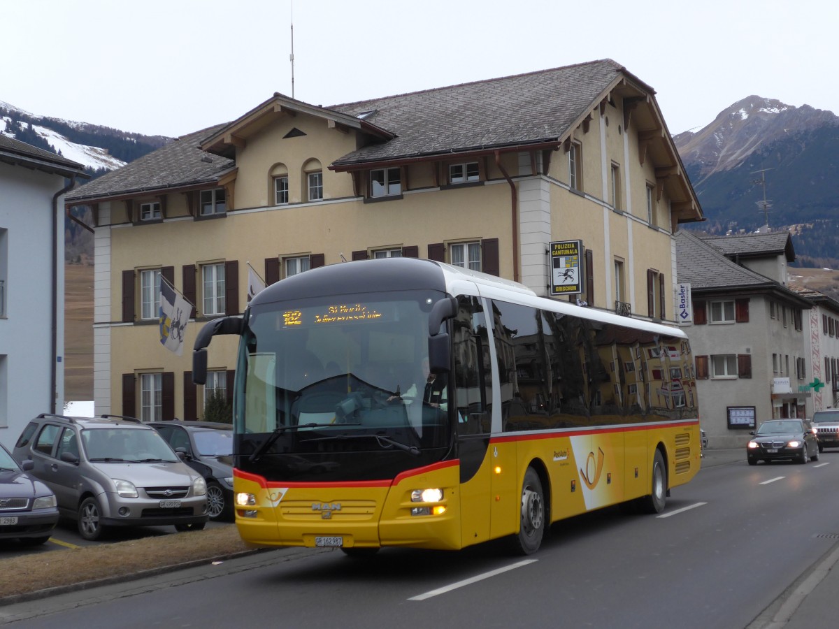 (168'234) - PostAuto Graub�nden - GR 162'987 - MAN am 2. Januar 2016 in Savognin, Post