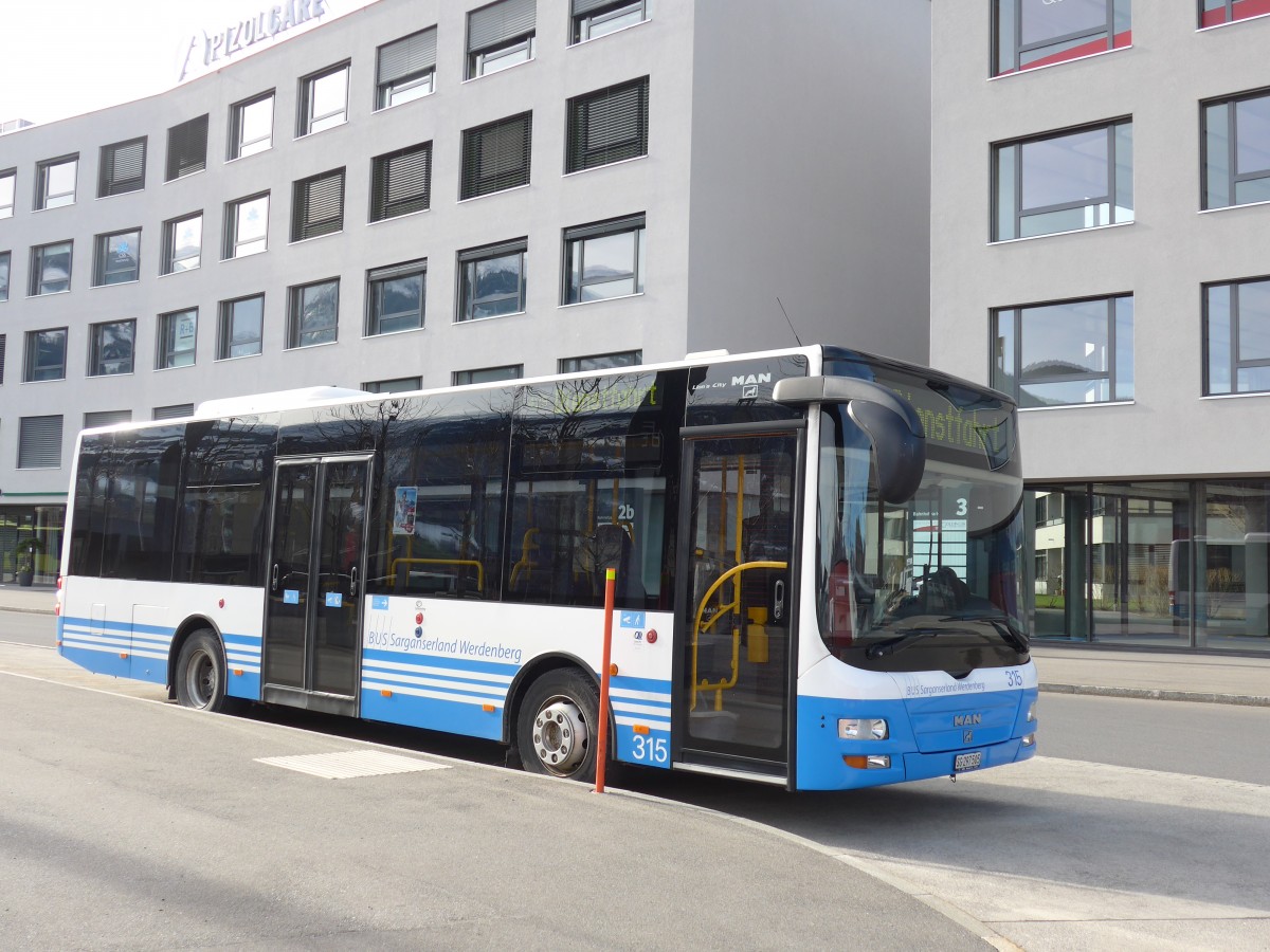 (168'996) - BSW Sargans - Nr. 315/SG 297'505 - MAN/G�ppel am 27. Februar 2016 beim Bahnhof Sargans