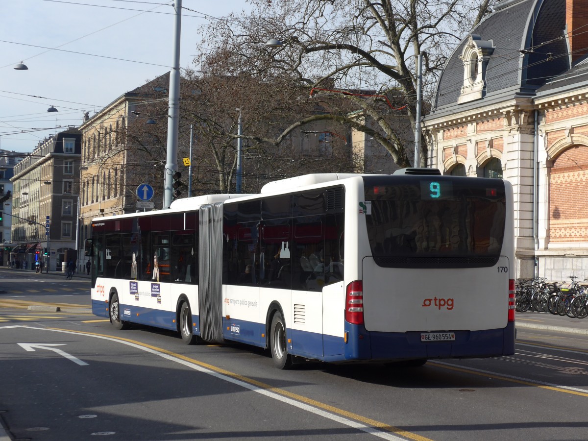 (169'074) - TPG Gen�ve - Nr. 170/GE 960'554 - Mercedes am 7. M�rz 2016 beim Bahnhof Gen�ve