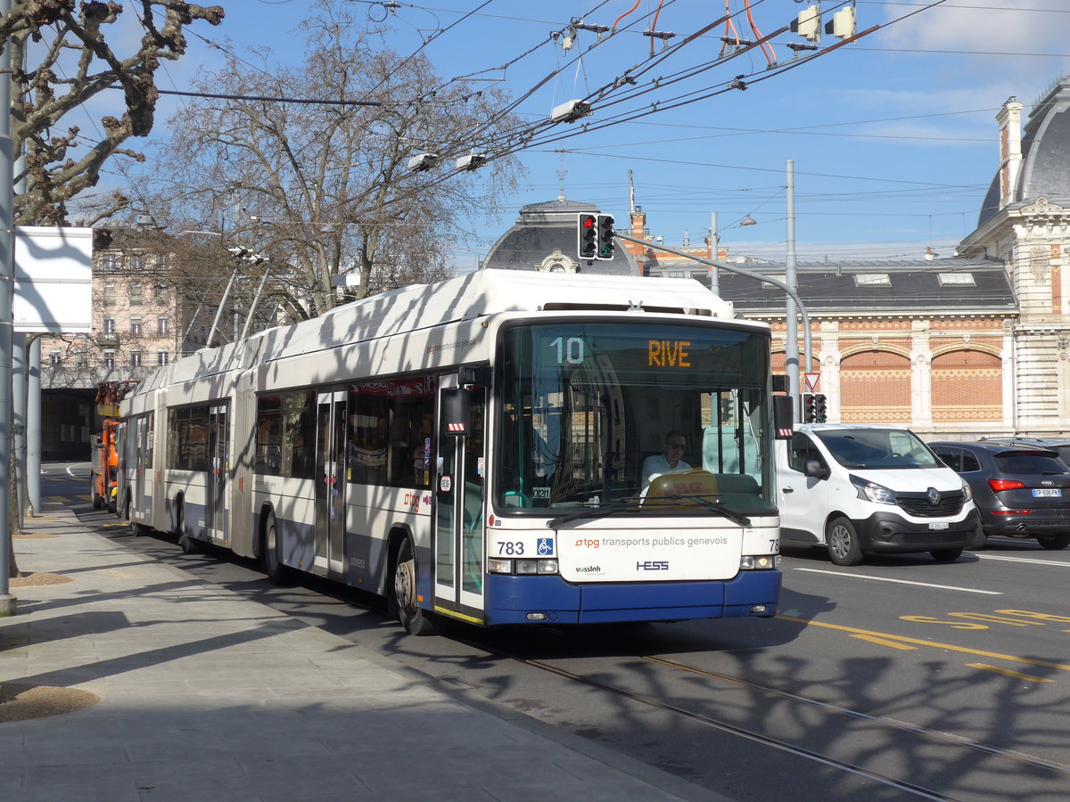 (169'095) - TPG Gen�ve - Nr. 783 - Hess/Hess Doppelgelenktrolleybus am 7. M�rz 2016 in Gen�ve, Place des Vingt-Deux-Cantons