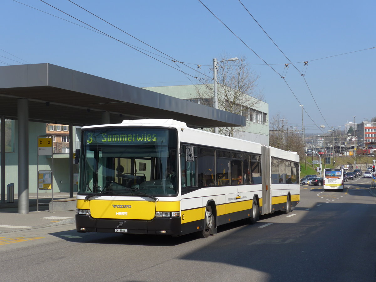 (169'297) - VBSH Schaffhausen - Nr. 13/SH 38'013 - Volvo/Hess am 19. M�rz 2016 beim Bahnhof Schaffhausen
