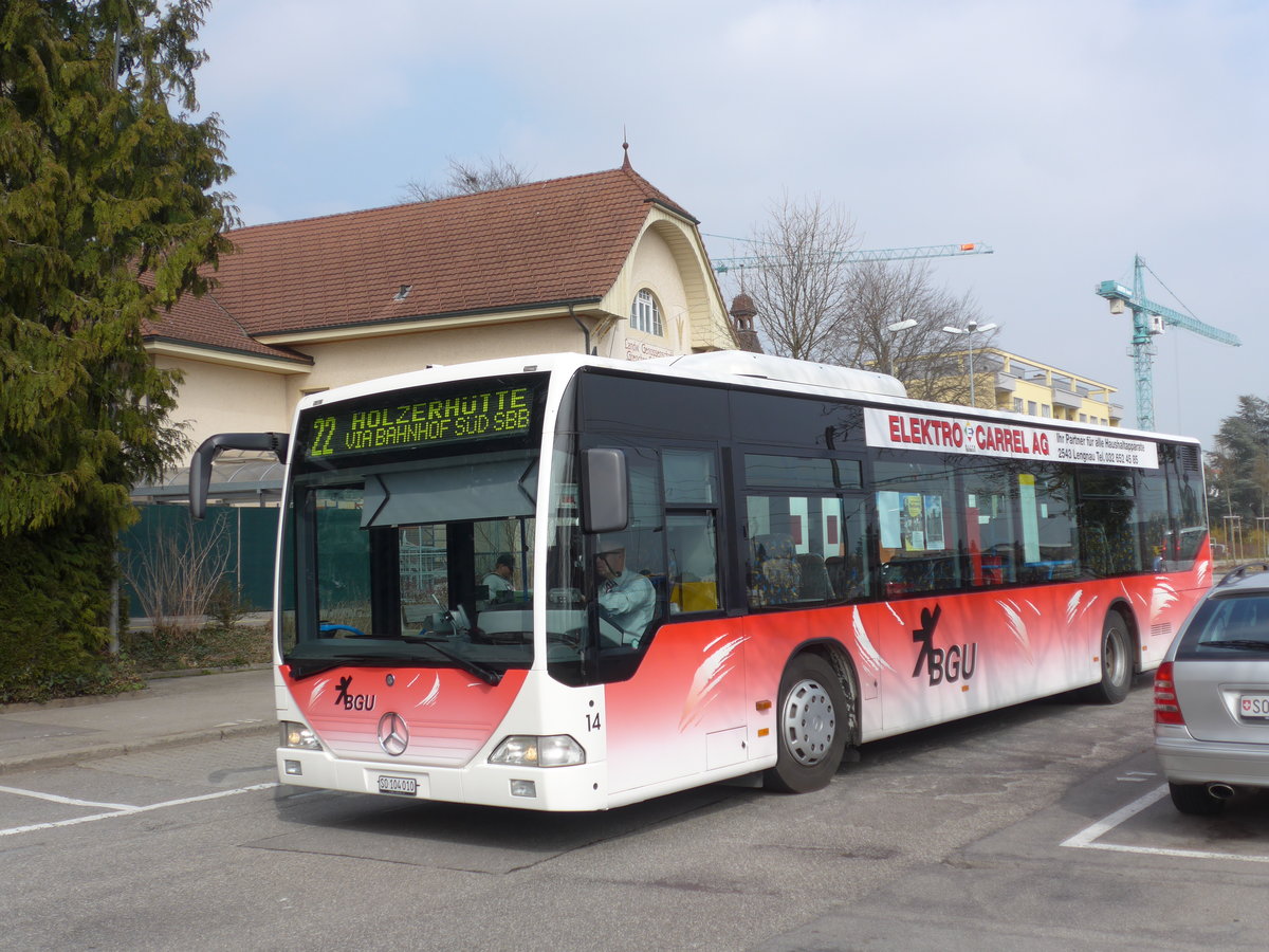 (169'393) - BGU Grenchen - Nr. 14/SO 104'010 - Mercedes am 21. M�rz 2016 beim Bahnhof Grenchen S�d