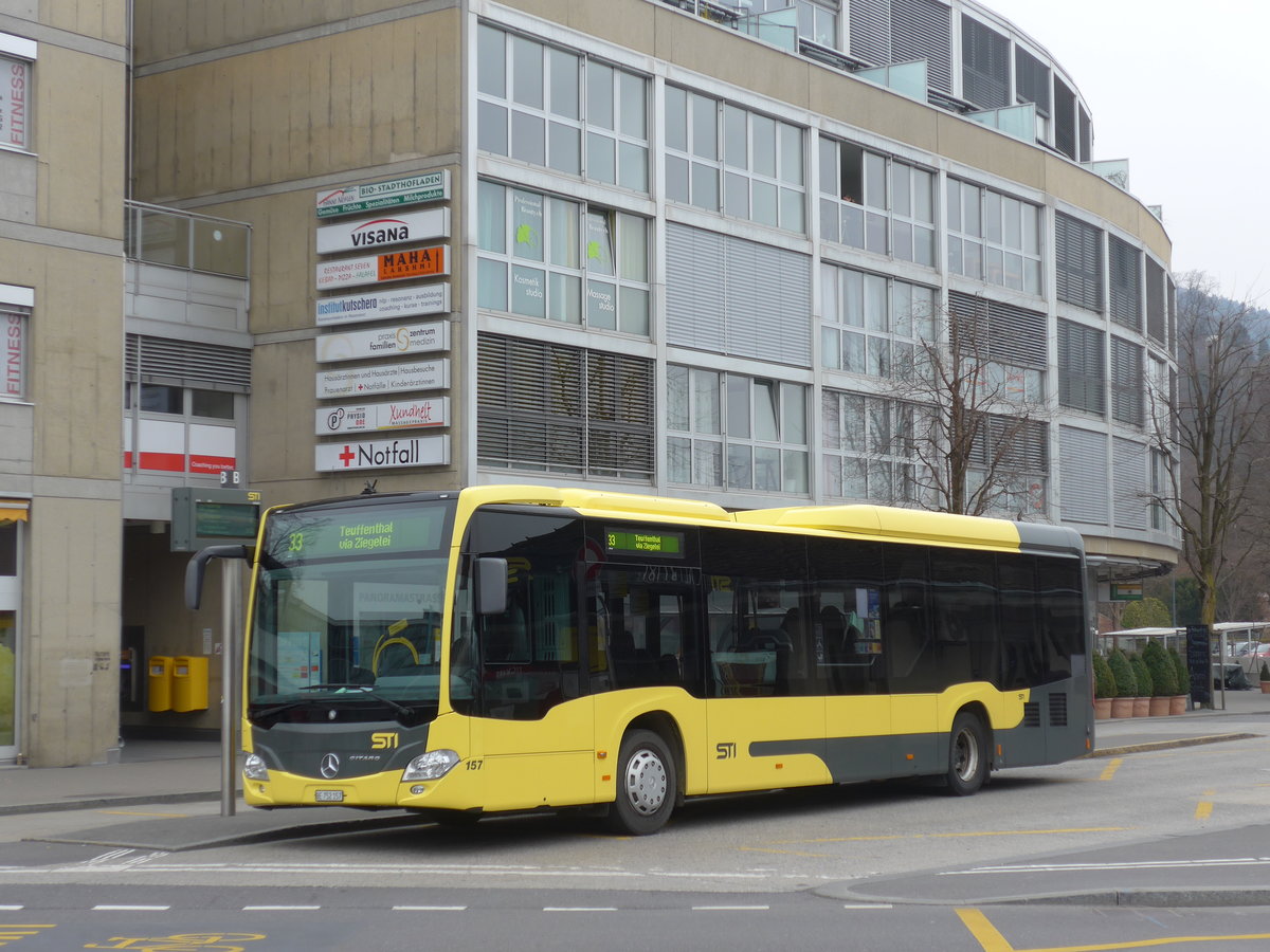 (169'427) - STI Thun - Nr. 157/BE 752'157 - Mercedes am 25. M�rz 2016 beim Bahnhof Thun
