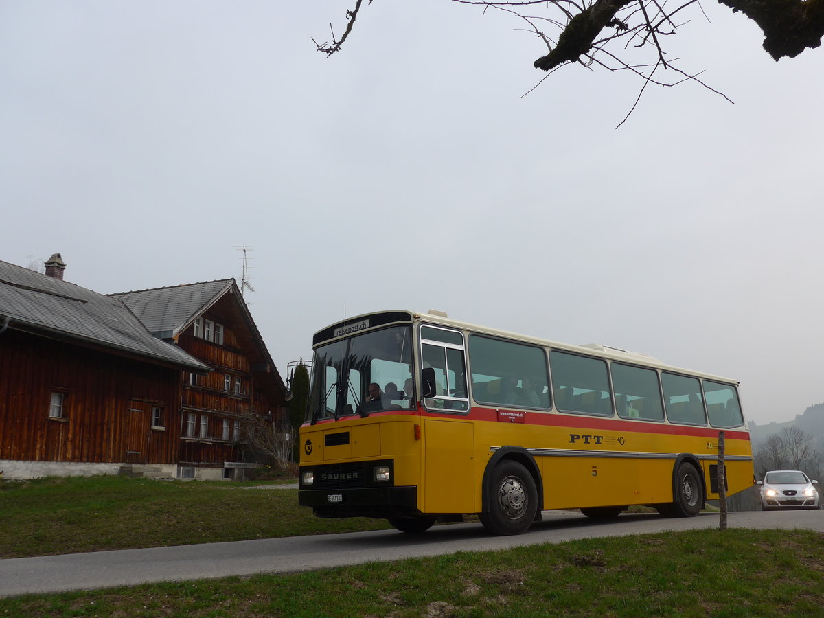 (169'641) - Bernair, M�nsingen - BE 651'182 - Saurer/T�scher (ex Schebath, Lauerz; ex Albin, F�llanden; ex Heim, Flums) am 2. April 2016 bei Teufen