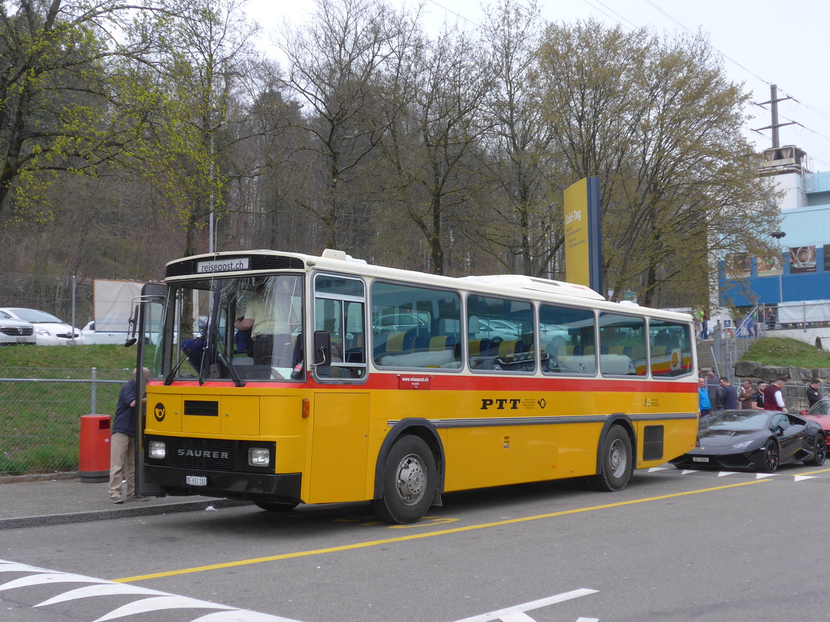 (169'713) - Bernair, M�nsingen - BE 651'182 - Saurer/T�scher (ex Schebath, Lauerz; ex Albin, F�llanden; ex Heim, Flums) am 2. April 2016 in W�renlos, Rastst�tte