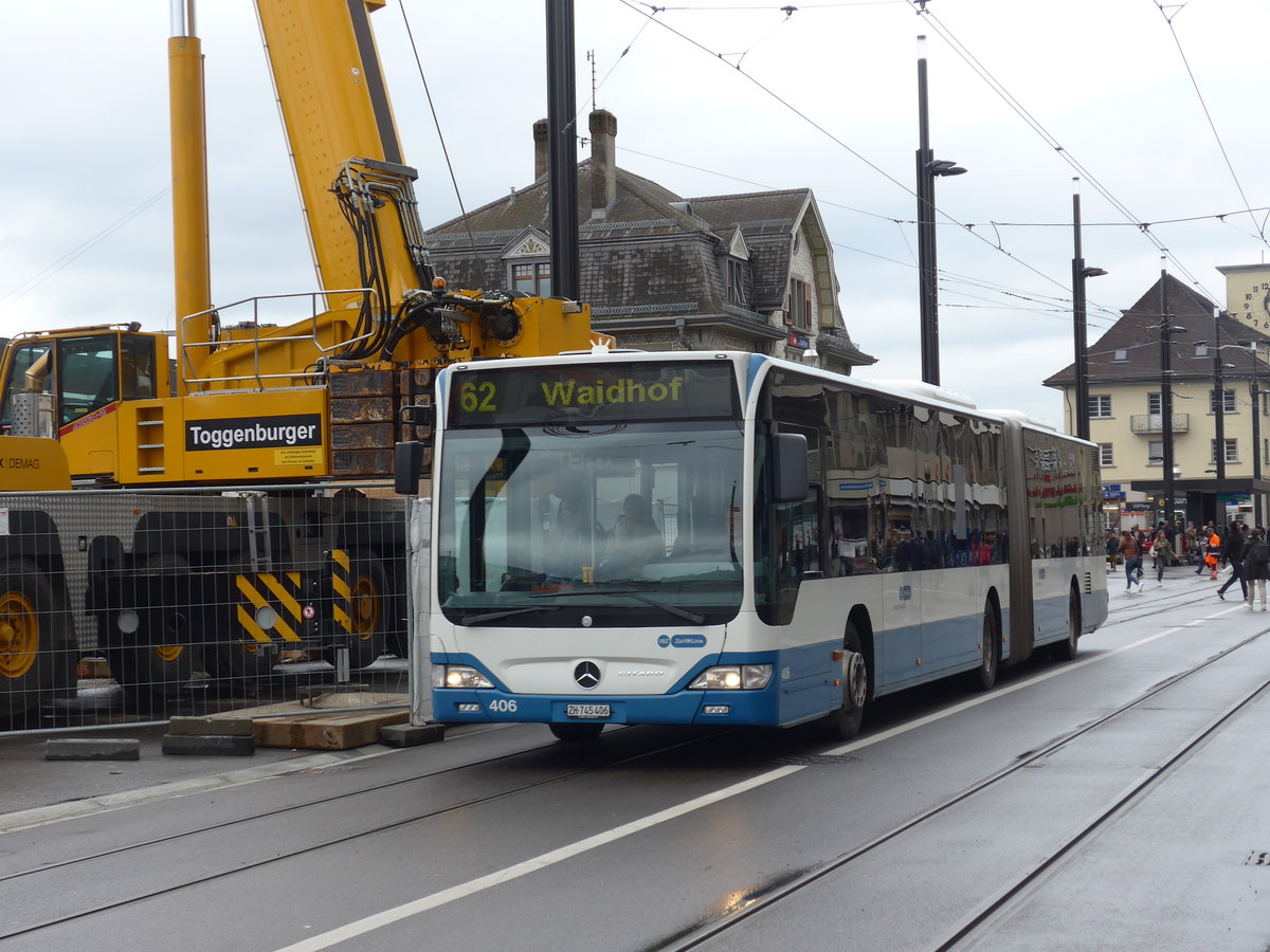 (169'993) - VBZ Z�rich - Nr. 406/ZH 745'406 - Mercedes am 14. April 2016 beim Bahnhof Z�rich-Oerlikon