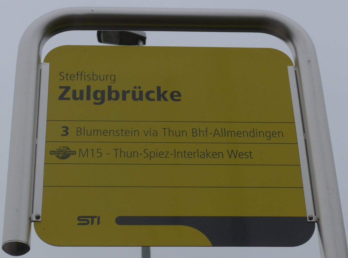 (171'926) - STI-Haltestellenschild - Steffisburg, Zulgbr�cke - am 20. Juni 2016