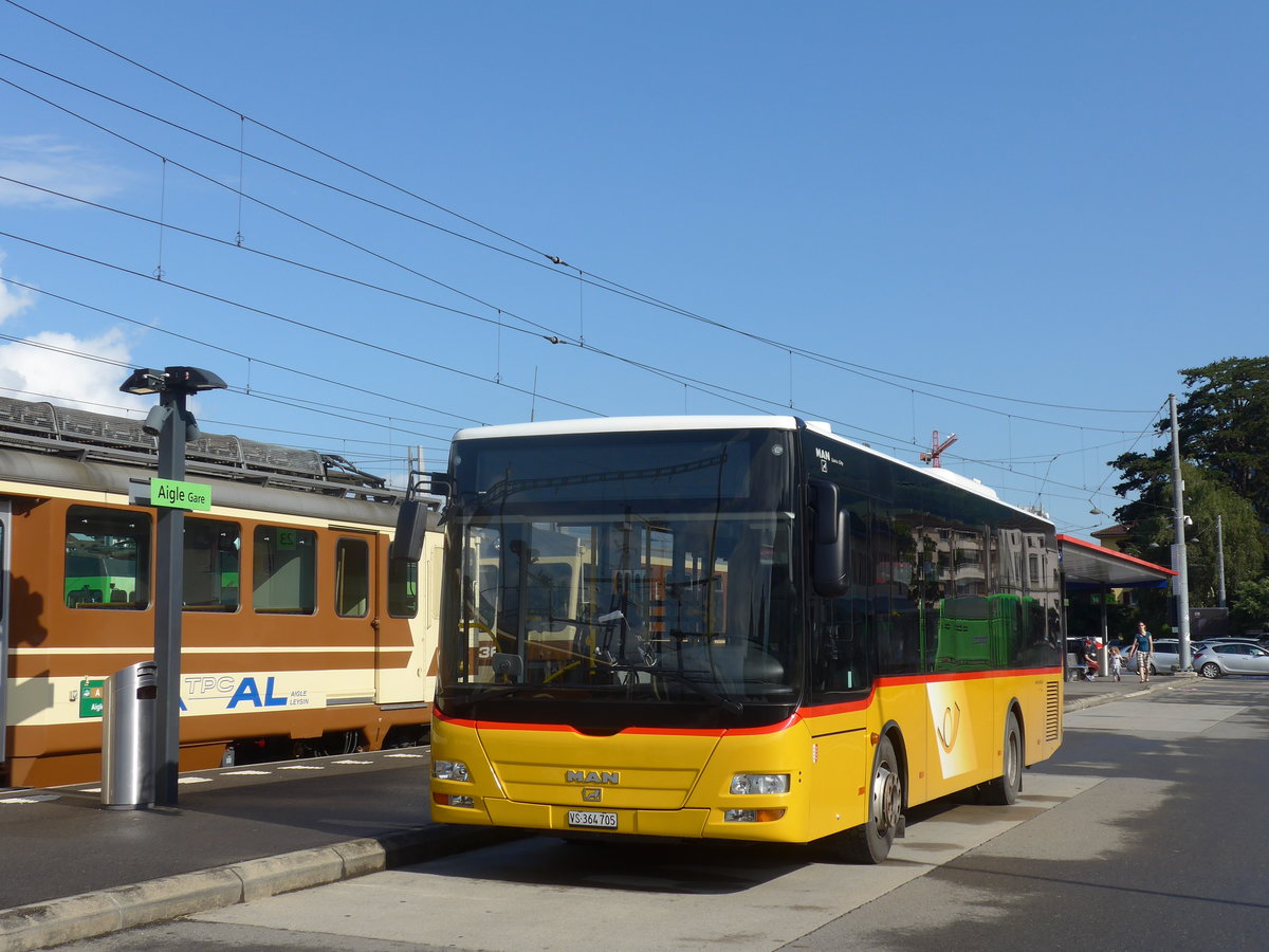 (171'953) - TPC Aigle - VS 364'705 - MAN/G�ppel (ex Evasion, St-Maurice) am 25. Juni 2016 beim Bahnhof Aigle