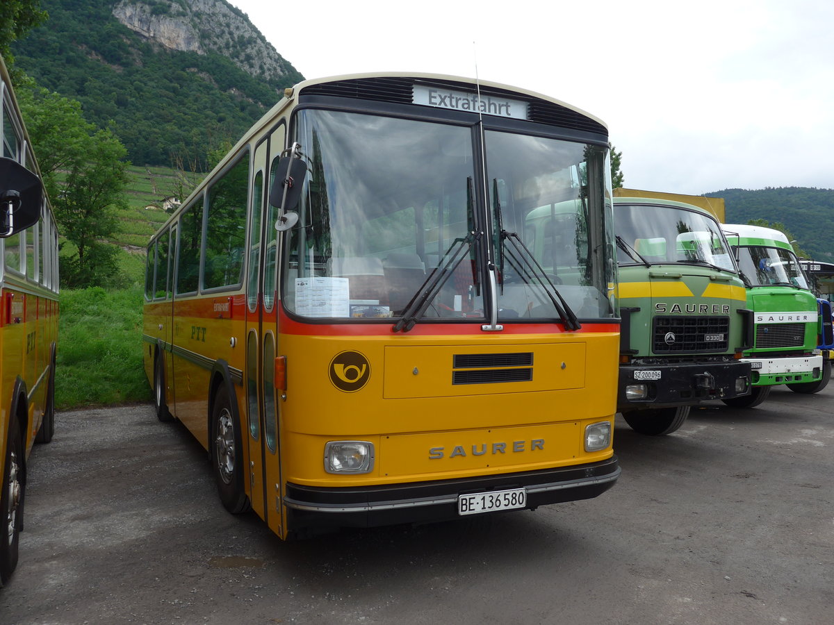 (172'090) - Schumacher, Liebefeld - BE 136'580 - Saurer/T�scher (ex Zimmermann, Niederwangen; ex P 24'289) am 25. Juni 2016 in Aigle, Saurertreffen