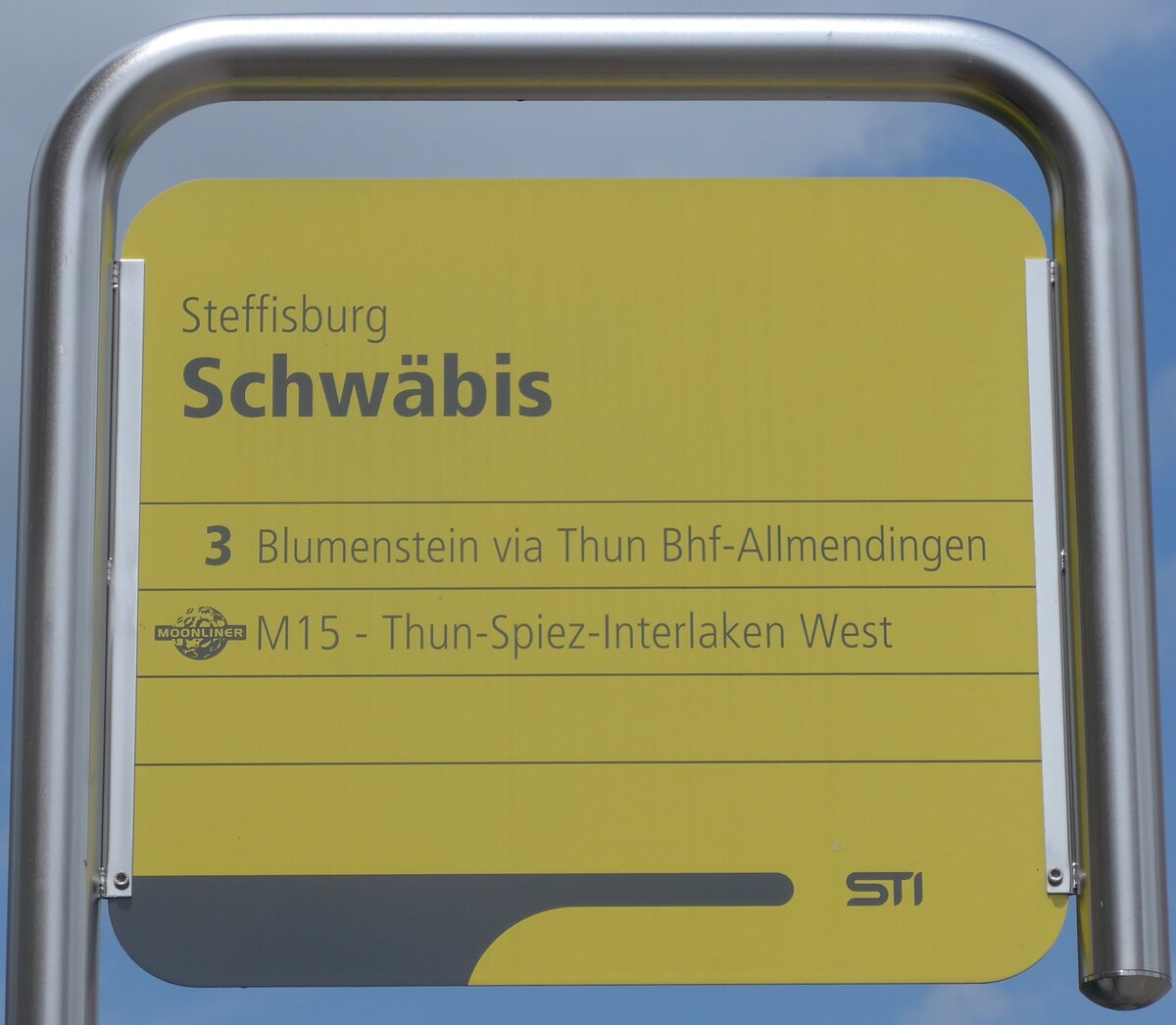 (172'760) - STI-Haltestellenschild - Steffisburg, Schw�bis - am 5. Juli 2016