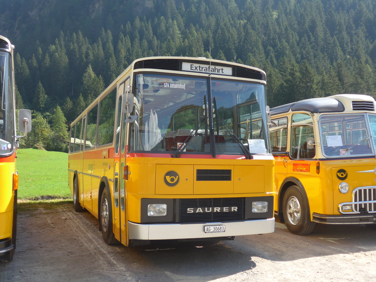 (174'683) - Voser, Neuenhof - AG 30'683 - Saurer/T�scher (ex Fischer, Roggwil; ex Mattli, Wassen) am 10. September 2016 in Campo, Saurertreffen