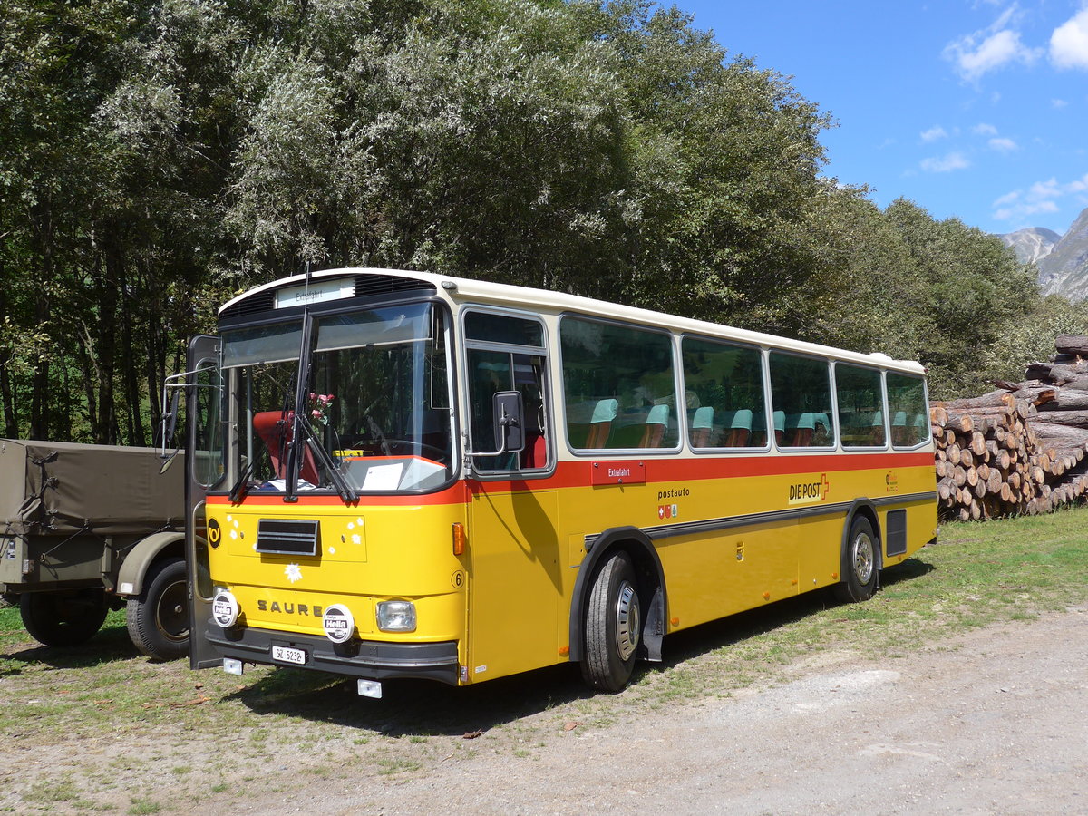 (174'737) - F�ssler, Unteriberg - Nr. 6/SZ 5232 - Saurer/R&J (ex Sch�rch, Gutenburg Nr. 6; ex P 24'358) am 10. September 2016 in Campo, Saurertreffen