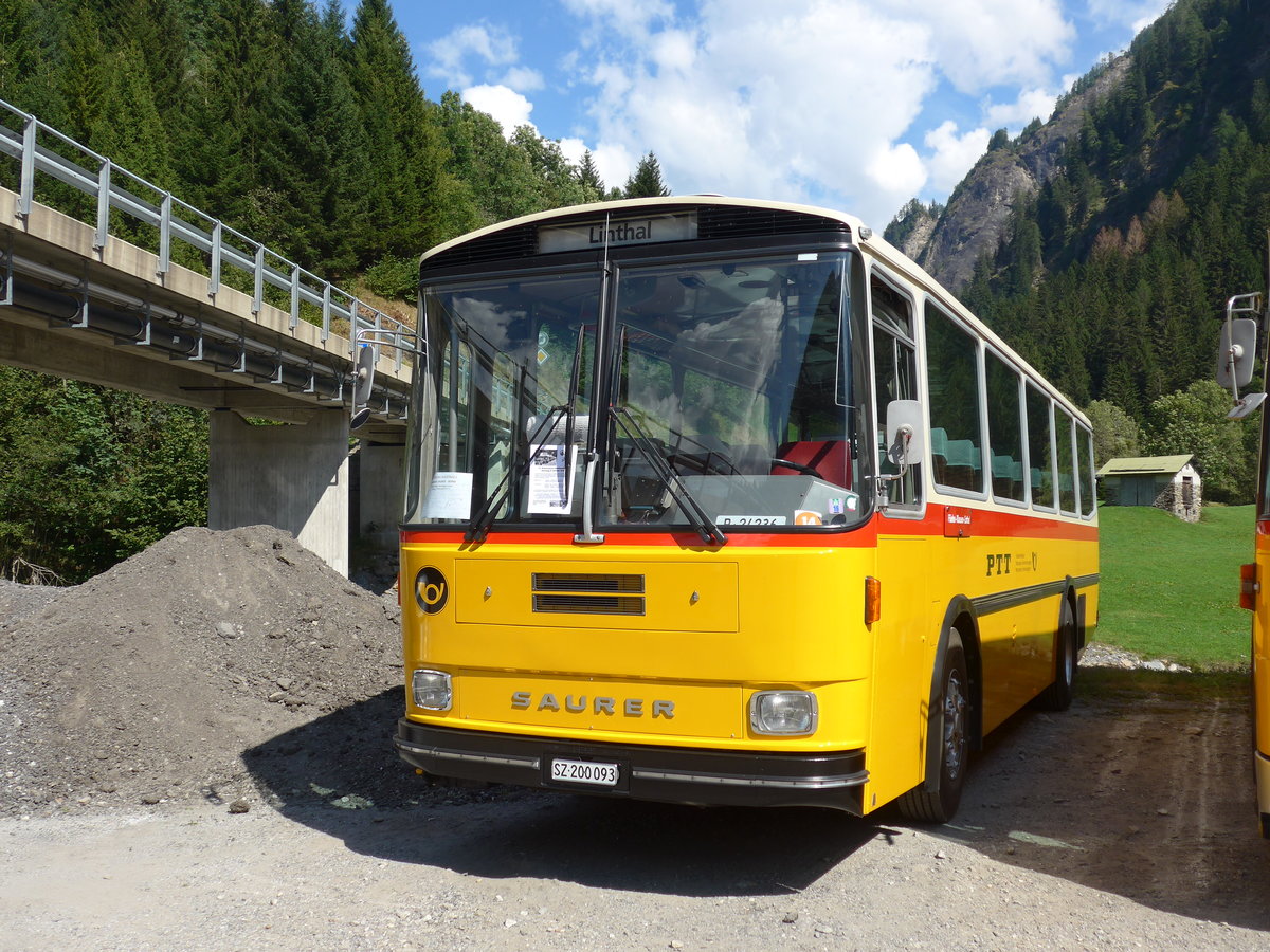 (174'746) - Inkamp, Altendorf - SZ 200'093 - Saurer/T�scher (ex Koch, Giswil; ex Selfors, Meiringen; ex P 24'236) am 10. September 2016 in Campo, Saurertreffen
