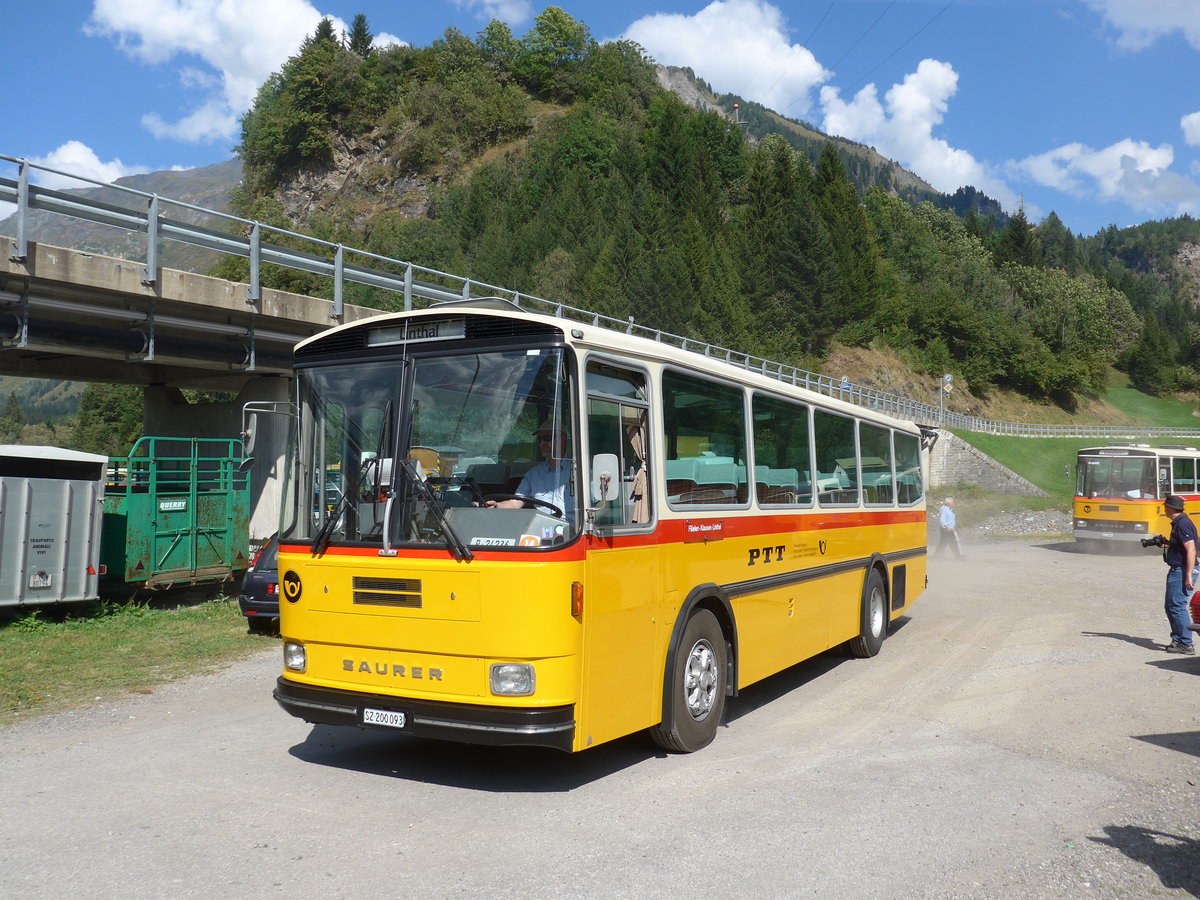 (174'763) - Inkamp, Altendorf - SZ 200'093 - Saurer/T�scher (ex Koch, Giswil; ex Selfors, Meiringen; ex P 24'236) am 10. September 2016 in Campo, Saurertreffen
