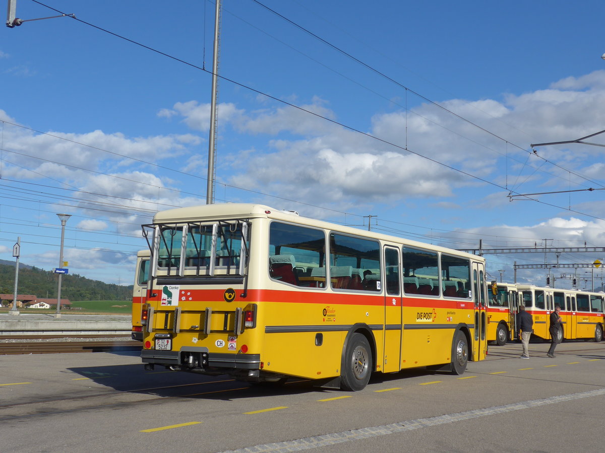 (175'395) - F�ssler, Unteriberg - Nr. 6/SZ 5232 - Saurer/R&J (ex Sch�rch, Gutenburg Nr. 6; ex P 24'358) am 2. Oktober 2016 beim Bahnhof Glovelier