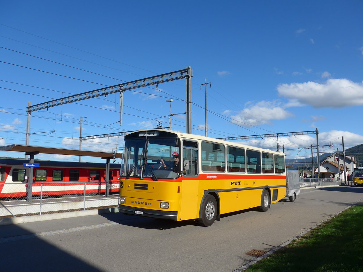 (175'397) - Schmid, Th�rishaus - BE 26'206 - Saurer/T�scher (ex P 24'244) am 2. Oktober 2016 beim Bahnhof Glovelier