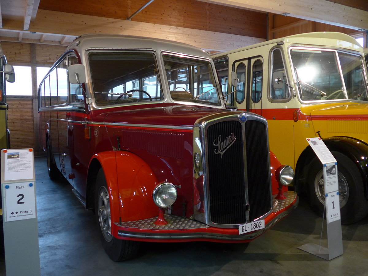 (176'299) - Biegger, Uster - Nr. 2/GL 1802 - Saurer/Lauber (ex T�l�verbier, Verbier Nr. 2; ex Werkbus; ex Rey, Ayent) am 23. Oktober 2016 in Ziegelbr�cke, Museum