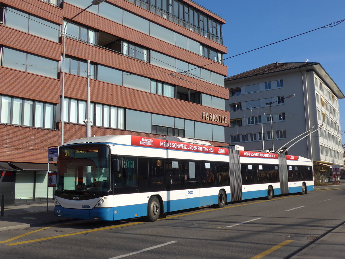 (176'919) - VBZ Z�rich - Nr. 83 - Hess/Hess Doppelgelenktrolleybus am 6. Dezember 2016 in Schlieren, Zentrum/Bahnhof