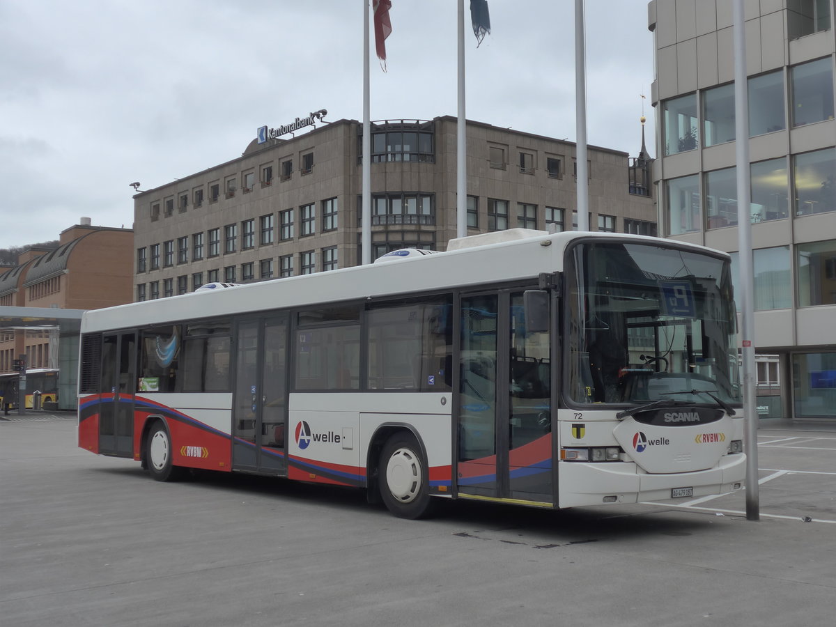 (179'001) - RVBW Wettingen - Nr. 72/AG 479'187 - Scania/Hess (ex MAN, Otelfingen; ex RVBW Wettingen Nr. 72) am 20. M�rz 2017 beim Bahnhof Baden