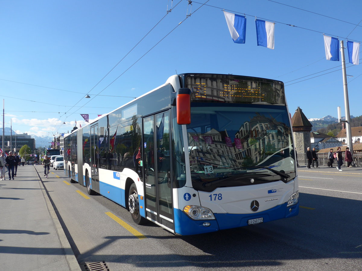 (179'424) - VBL Luzern - Nr. 178/LU 240'715 - Mercedes am 10. April 2017 in Luzern, Bahnhofbr�cke