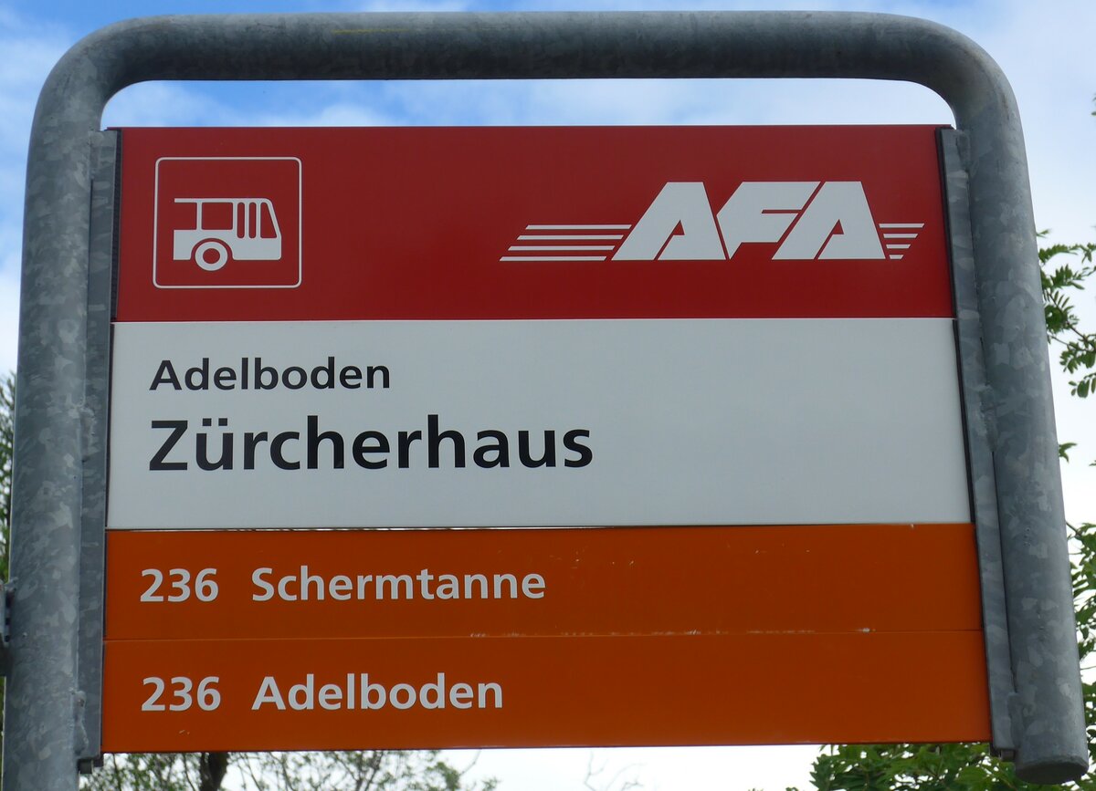 (180'962) - AFA-Haltestellenschild - Adelboden, Z�rcherhaus - am 4. Juni 2017