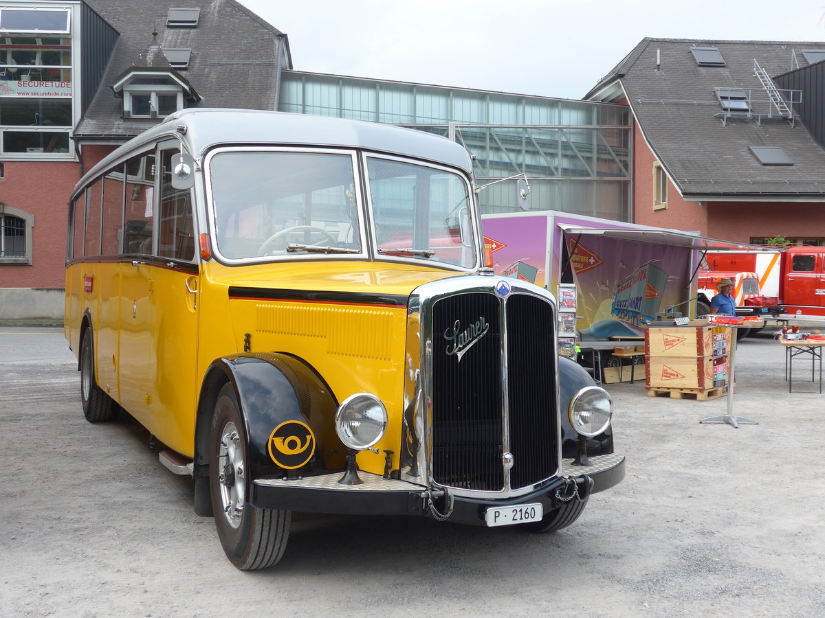 (181'254) - Riviera Carburant Lavage, St-L�gier -  P 2160  - Saurer/Saurer (ex Oldtimer Club Saurer, Arbon; ex AVG Grindelwald; ex P 23'106; ex P 2160) am 24. Juni 2017 in Aigle, Saurertreffen
