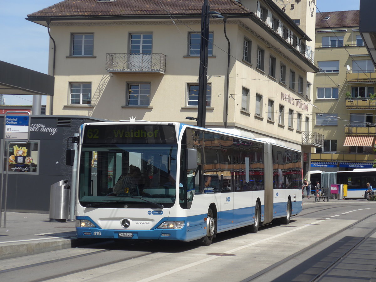 (182'633) - VBZ Z�rich - Nr. 416/ZH 745'416 - Mercedes am 3. August 2017 beim Bahnhof Z�rich-Oerlikon