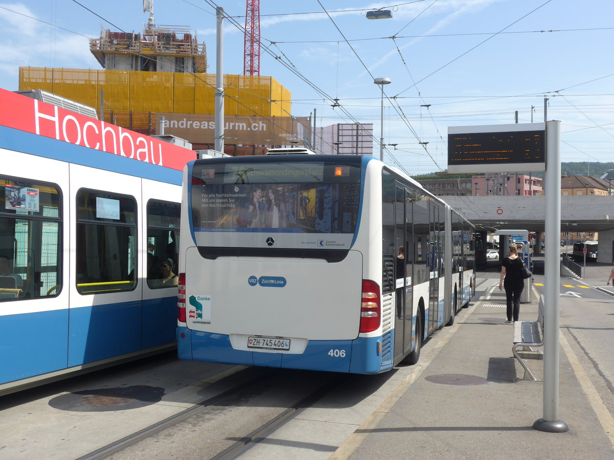 (182'648) - VBZ Z�rich - Nr. 406/ZH 745'406 - Mercedes am 3. August 2017 beim Bahnhof Z�rich-Oerlikon