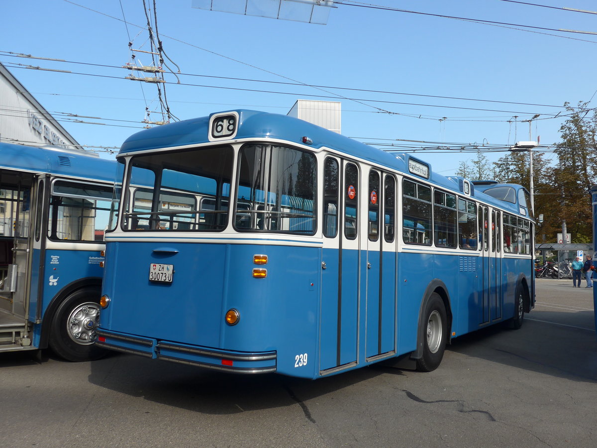 (183'689) - FBW-Club, M�nnedorf - Nr. 239/ZH 30'073 U - FBW/T�scher Hochlenker (ex VBZ Z�rich Nr. 239; ex Kamm, Schlieren; ex VBZ Z�rich Nr. 239; ex VBZ Z�rich Nr. 219) am 20. August 2017 in Z�rich, Garage Hardau