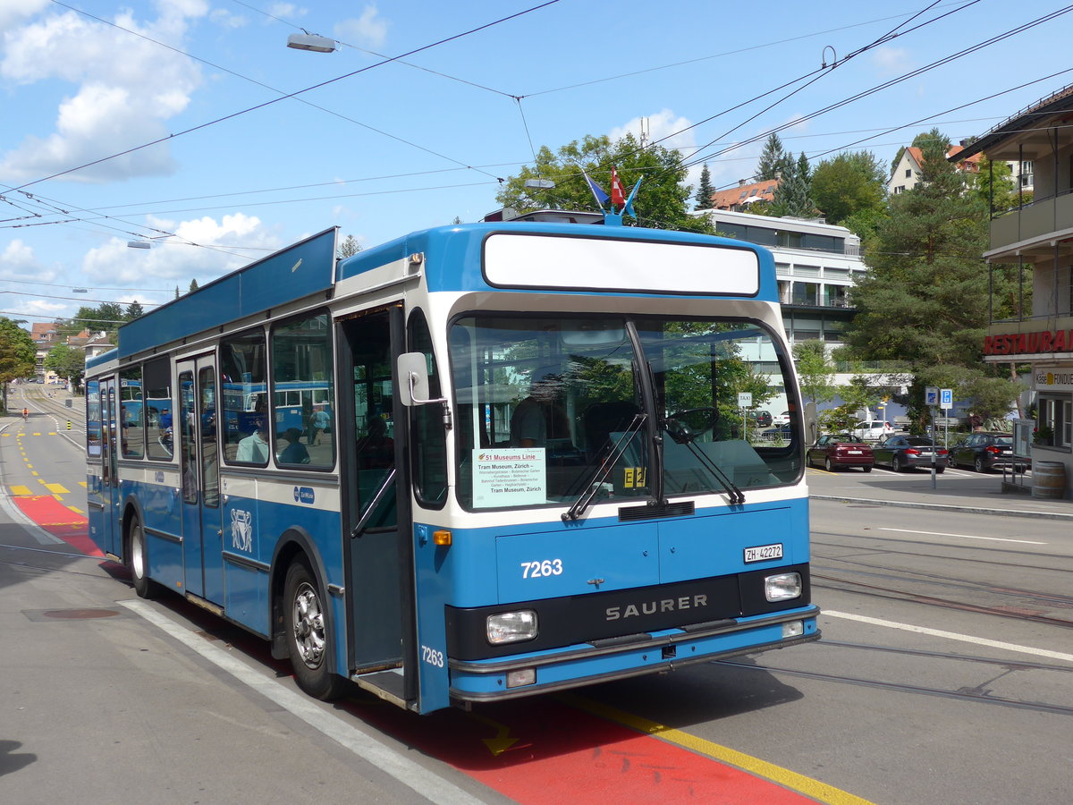 (183'730) - VBZ Z�rich - Nr. 7263/ZH 42'272 - Saurer/R&J (ex Nr. 473; ex Nr. 9017; ex Nr. 263) am 20. August 2017 in Z�rich, Burgwies