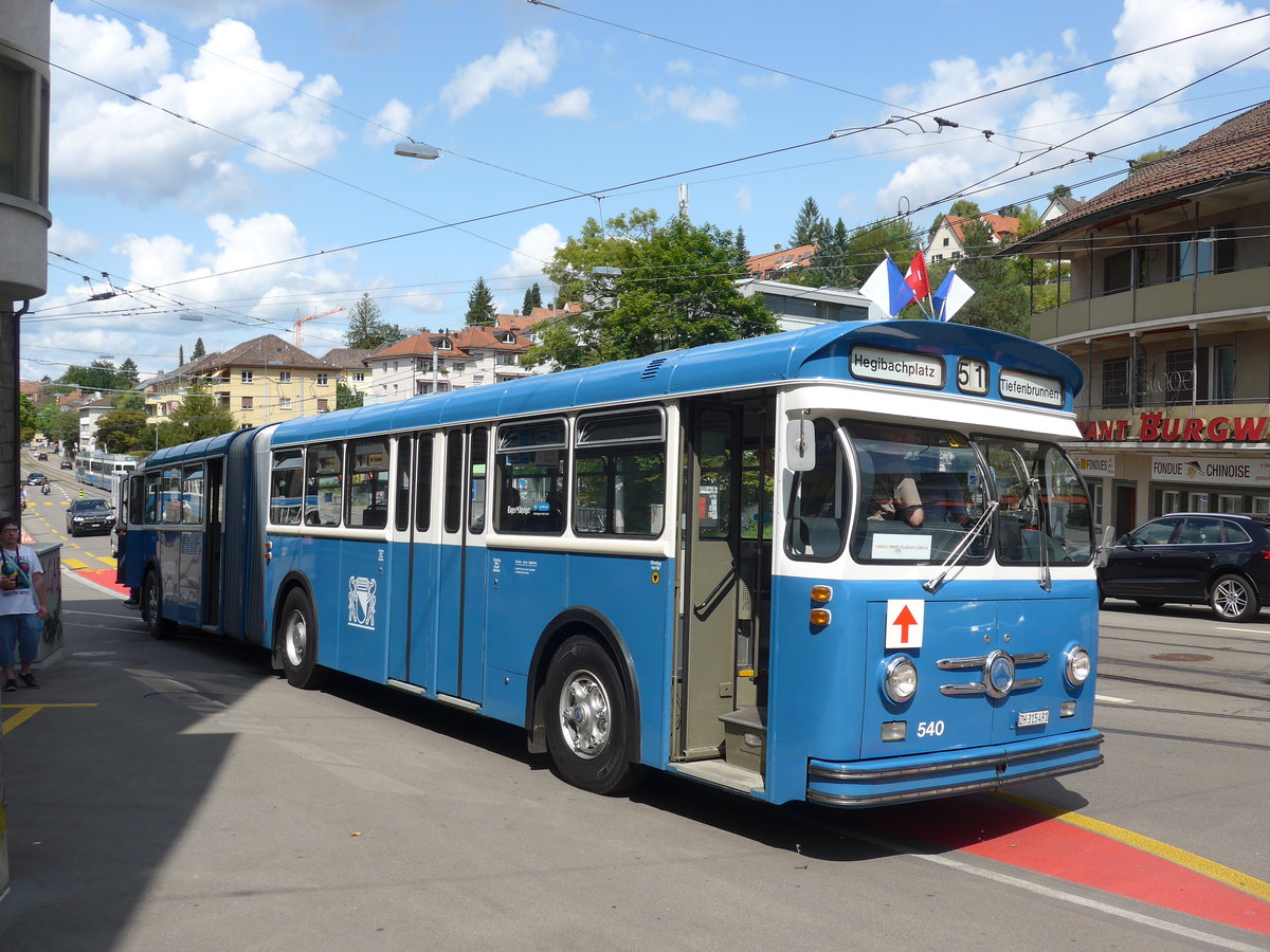(183'742) - VBZ Z�rich (TMZ) - Nr. 540/ZH 315'491 - Saurer/Saurer (ex Nr. 7540; ex Nr. 540) am 20. August 2017 in Z�rich, Burgwies